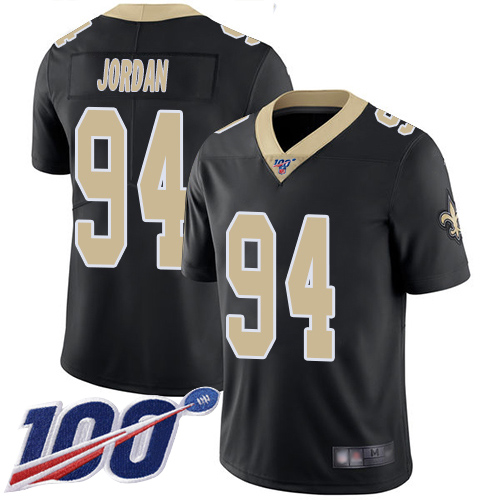 Men New Orleans Saints Limited Black Cameron Jordan Home Jersey NFL Football #94 100th Season Vapor Untouchable Jersey->nfl t-shirts->Sports Accessory